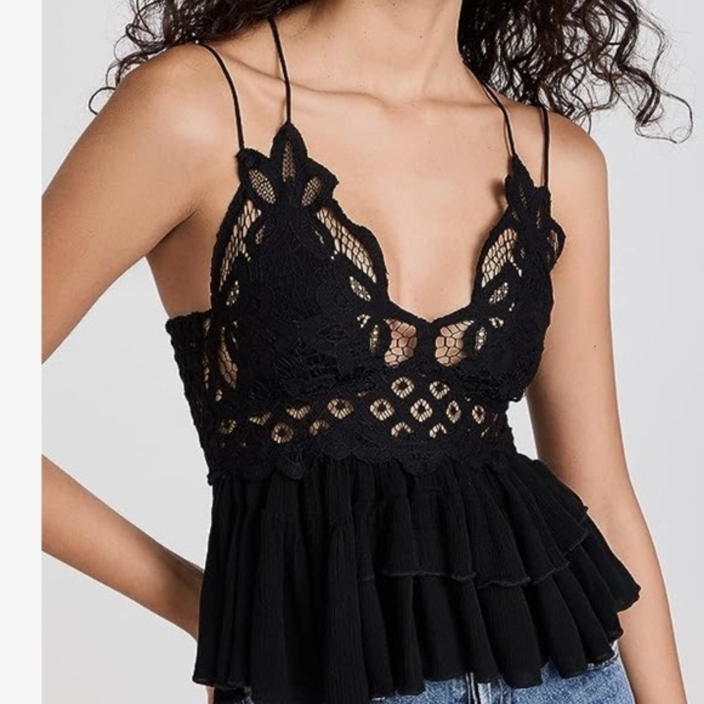 Free People Black Lace Peplum Cami boho, festival
